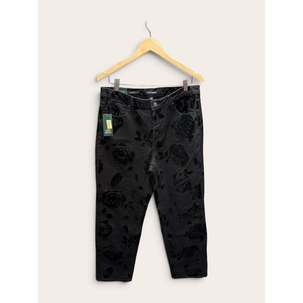 Wild Fable Women Black Flocked Floral High-Rise Straight Jeans Size 12 32 Inseam